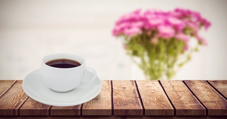 Composite image of fresh flowers in meeting room