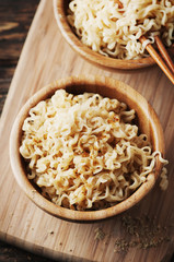 Asian fast food noodle on the wooden table