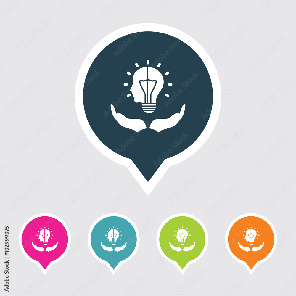 Poster icon of idea bulb in hand in multi color circle & square shape. eps-10.