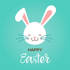 Colorful Happy Easter greeting card with rabbit, bunny