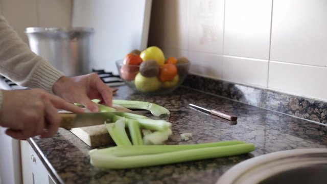Chef chopping vegetables to cook healthy food
