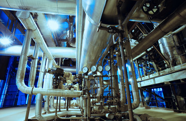 Industrial zone, Steel pipelines, valves, cables and walkways