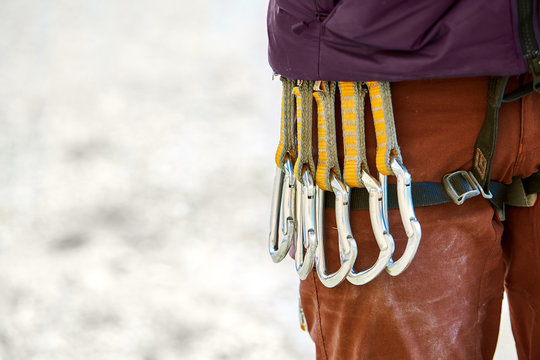 quick-draws on the  climber's harness