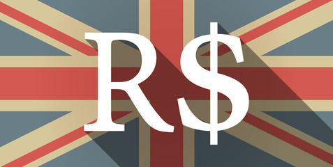 Obraz premium Long shadow UK flag icon with a brazillian real currency sign