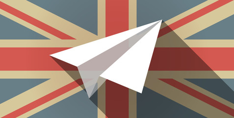 Long shadow UK flag icon with a paper plane