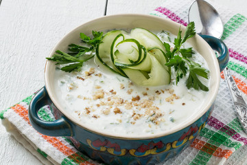 Spring bulgarian cold soup tarator