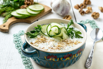 Spring bulgarian cold soup tarator