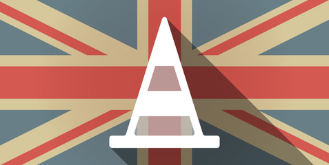 Long shadow UK flag icon with a road cone