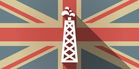 Long shadow UK flag icon with an oil tower