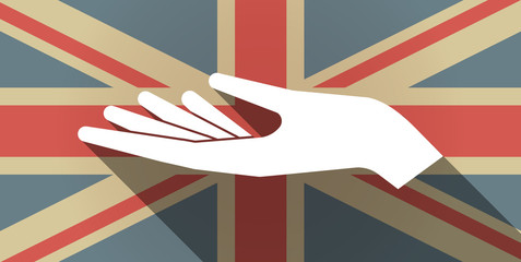 Long shadow UK flag icon with a hand offering