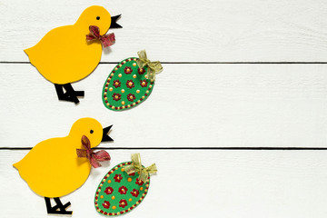 Decorative handmade easter chickens and eggs