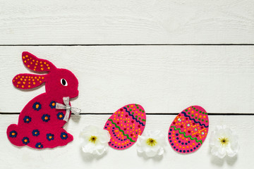 Decorative handmade easter bunnies and eggs