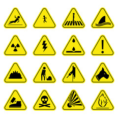 Caution set yellow icon symbol sign vector pictogram