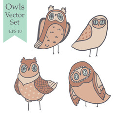 Hooo vector set. Cute owls, florals, mushrooms and hand lettering