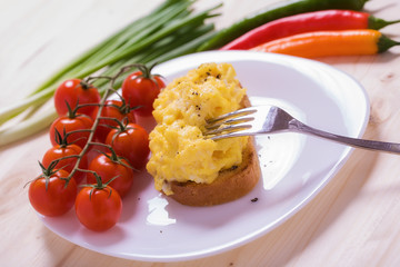 English style scrambled eggs on toast
