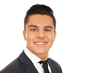 Portrait of young smiling businessman, right you can write some text