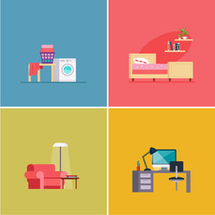 Interior Design Rooms. Vector Illustration Set