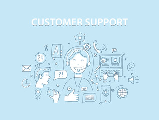 Line style vector illustration concept for customer support service