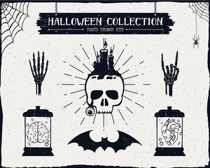 Hand drawn textured Halloween set.