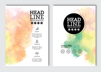 Business brochure design template. Vector flyer layout, colorful triangular background with elements for magazine, cover, poster design. A4 size.