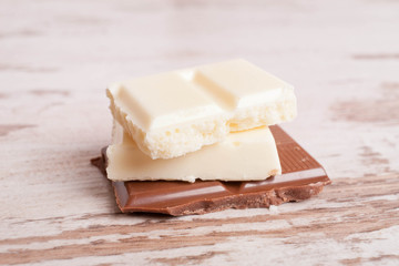 Porous white chocolate and milk chocolate