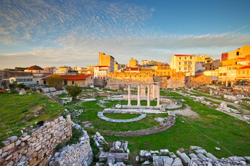 Remains of the Hadrian's Library in Plaka in Athens, Greece.
