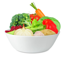 vegetables in porcelain bowl isolated
