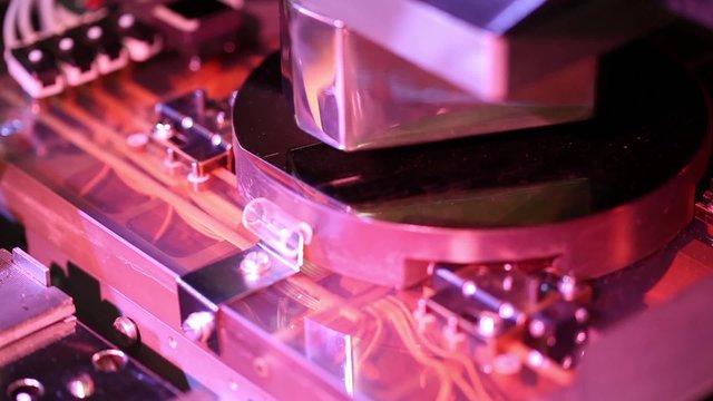Microelectronic testing equipment in work in the science laboratory
