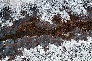 rivulet, snowflakes and ice