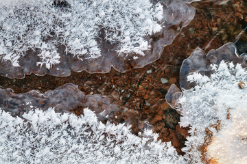 rivulet, snowflakes and ice