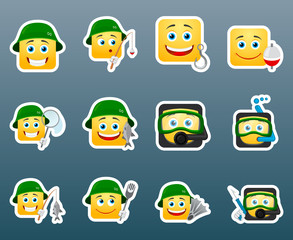 Fishing smile stickers set