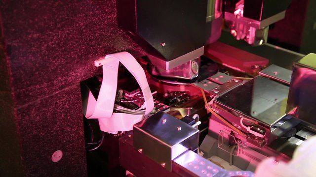 Microelectronic testing equipment in work in the science laboratory