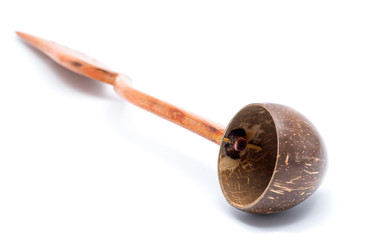 Ancient Water ladle, handmade, isolated on white background, sel