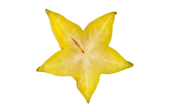 Averrhoa carambola starfruit cross-section slice isolated over white background,