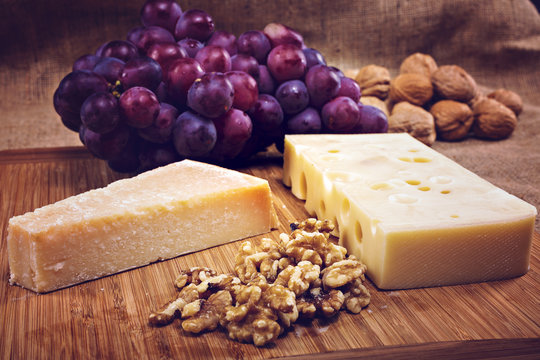 Platter With Different Types Of Cheese And Nuts