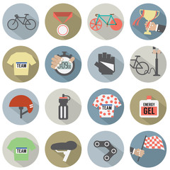Set of Flat Design Bicycle and Accessories Icons.