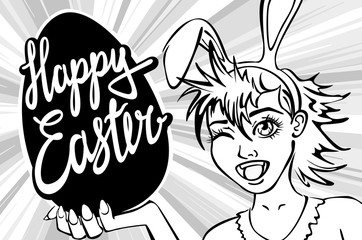 Lovely woman in rabbit costume, white background