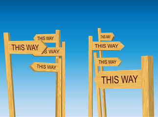 Confusing conflicting directions road signs (Vector)