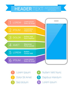 Modern colorful Infographic template with smartphone and text.  Can be used as a creative business template, for workflow layout, web design.  Abstract vector illustration.