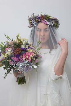 Bride Posing With Bridal Boquet