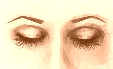 polygonal female eyes closed with long eyelashes sepia