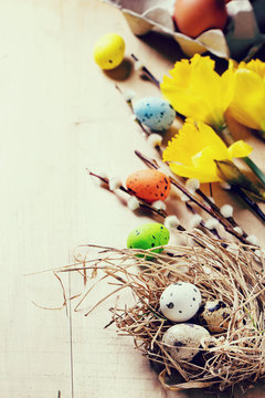 Easter decoration with quail eggs