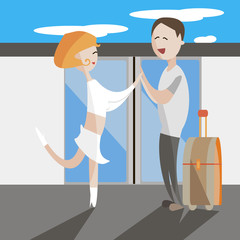travel young pair man and woman flat vector illustration