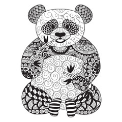 Hand drawn zentangle panda for coloring book for adult,tattoo, shirt design,logo and so on
