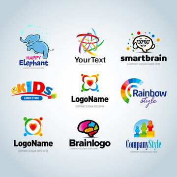 Colorful Logo set,logo collection,idea logo,kids logo collection,family logo,people logo,creative logo design template,eco logo set,brain logo,vector logo template
