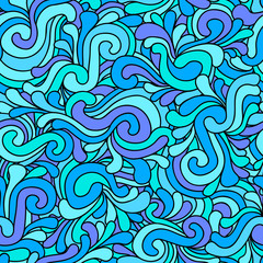 Seamless doodle waves and swirls pattern