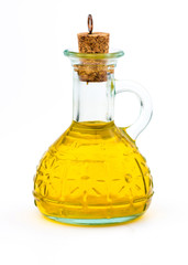 Olive oil bottle on white