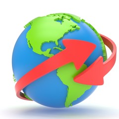 Arrows and Earth globe. 3d render