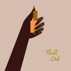 Woman holding a nail polish bottle. Beautiful woman hand. Vector