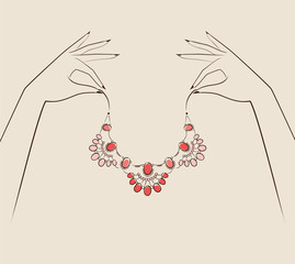 Beautiful woman hand holding jewelry . Vector illustration eps 1